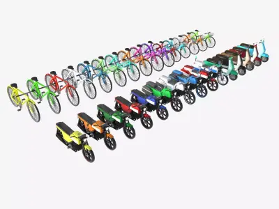 set of motorcycles and bicycles Low-poly 3D model