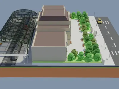 Low poly Railway Train Station Low-poly 3D model