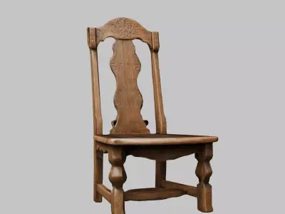 Medieval simple wooden chair furniture Low-poly 3D model
