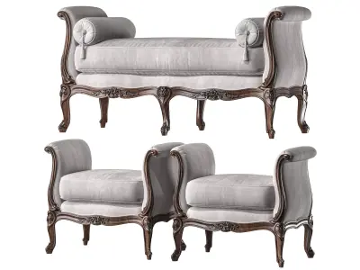 christies serpertine bench and pouf art 336 3D model