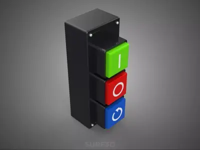 3 WAY POWER ON OFF RESTART PUSH BUTTON SWITCH CONTROL PANEL BOX 3D model