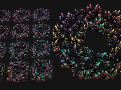 Ore Iron Gems Metal Crystals Minerals Industrial Resources Set Low-poly 3D model