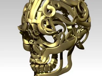 Carving Pattern Man Head Skull Wareframe  Pendant Jewel 3D print model