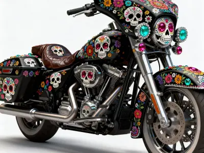 Mexican Dia de los Muertos Bagger Cruiser Motorcycle 3d Low-poly 3D model