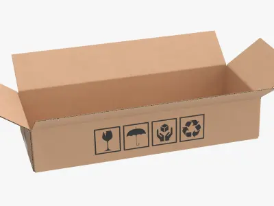 Cardboard Box 50x20x10 Half Open 3D model