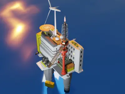 Oil Platform Low-poly 3D model