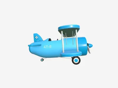 Airplane Cartoon A03 Blue - Classic Aircraft Low-poly 3D model