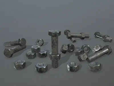 Bolts bolt and nut Low-poly 3D model 6