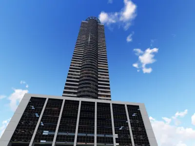 tower 4 tall building with helicopter on top Low-poly 3D model