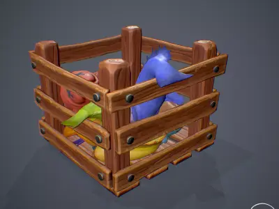 Stylized Box with Fishes - Game Ready Asset Low-poly 3D model