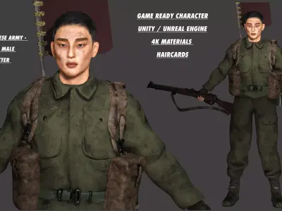AAA 3D REALISTIC ASIAN MALE CHARACTER - JAPANESE ARMY Low-poly 3D model