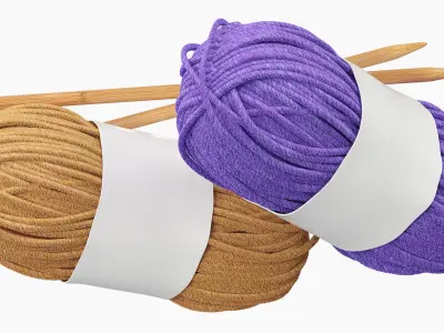 Mockup Wool Yarn Pair with Knitting Needles Fur 3D model