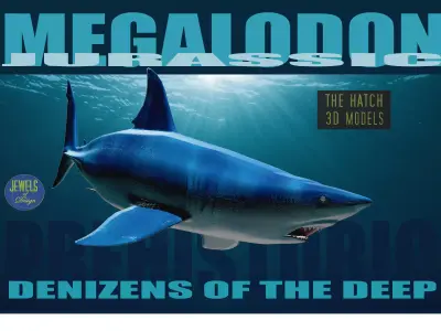 Megalodon great shark and whale Low-poly 3D model
