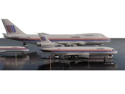 United airlines 70s 747-100 727-200 DC-10 3D model
