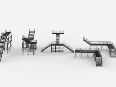 Industrial stairs modular set 3D model