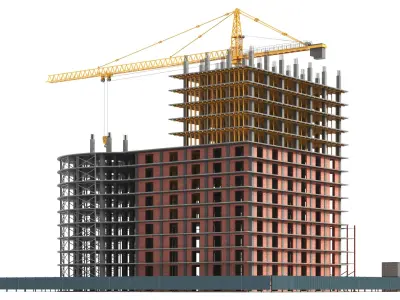  Detailed Construction Site With Crane 