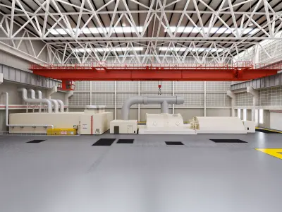 Factory interior thermal power plant gas turbine 3D model