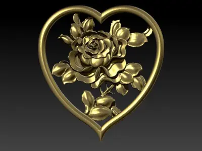 Antique Heart Rose flower Pendant 3D print model
