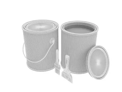 paint set buckets and brush 3D model