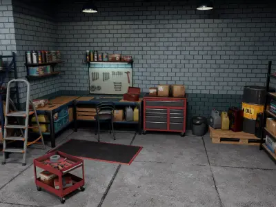 Garage-Autoservice Repair Workshop Low-poly 3D model Low-poly 3D model