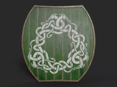 Slavic hybrid shield-painted green with uroboros symbol Low-poly 3D model