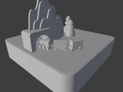 Wooden Train Music Box Low-poly 3D model