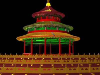 Chinese crystal glass  ancient temple  3D model