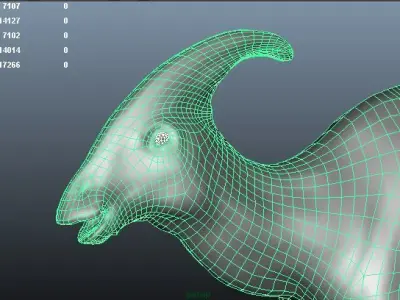 Parasaurolophus dinosaur with long horns Low-poly 3D model