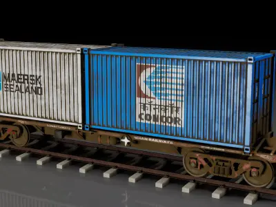 Indian Railways BLC Container Flat Wagon Low-poly 3D model