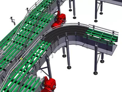 Complex multi-segment chain conveyor line 3D model