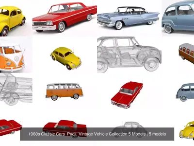 1960s Classic Cars  Pack  Vintage Vehicle Collection 5 Models