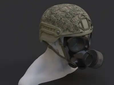 Military helmet and Gas mask 3D model