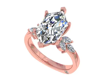 Hexagonal Stone Engagement Ring 3D print model