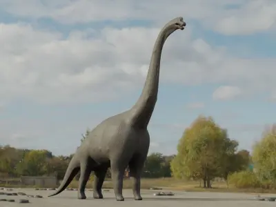 Brachiosaurus dinosaur in field Low-poly 3D model