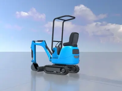 Mini-Digger blue Low-poly 3D model