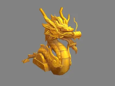 Cartoon Golden Dragon Sculpture Low-poly 3D model