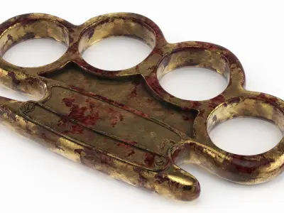 Vintage Heavy Brass Knuckles with Blood Traces 3D model