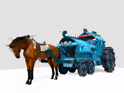 Fantasy Viking Wagon with Rigged Horse Game-Ready Low-poly 3D model purchase
