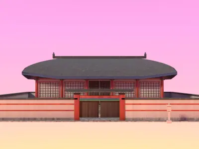 Korean Palace Hanok - Royal Architecture Weathered PBR 3D Model Low-poly 3D model