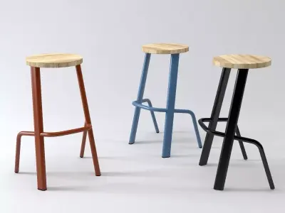 Bull bar stool with wooden seat 3D model