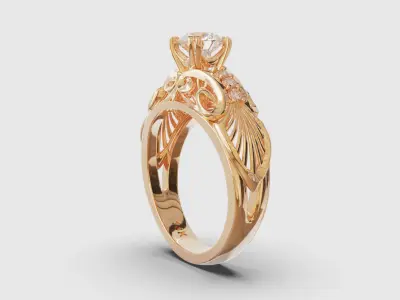 Edwardian era styled gold and diamonds engagement ring Camellia 3D print model