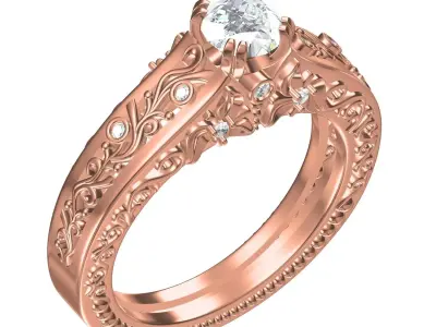 Antique Art Deco Filigree Engagement Ring 3D print model buy