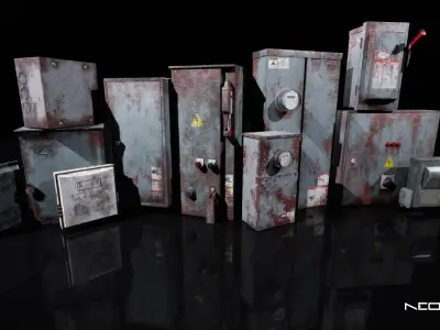 Rusty Electrical Boxes Low-poly 3D model
