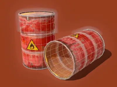 Red Oil Barrel Low-poly 3D model