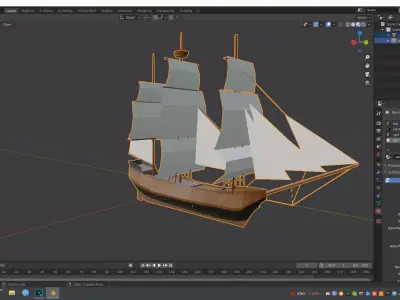 Low polly sailer ship Low-poly 3D model