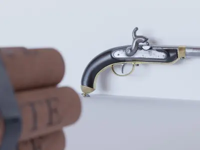 flintlock pistol old historic antique 3D model