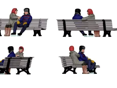 001331 guy in the skates seats with woman on a lavochka 3D model