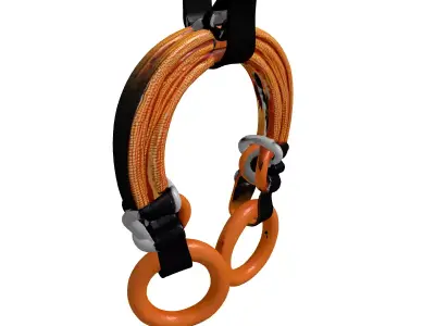 Orange Gymnastic Rings with Rope 3D model