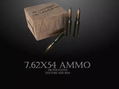 Ammo cal 7 62x54 Low-poly 3D model