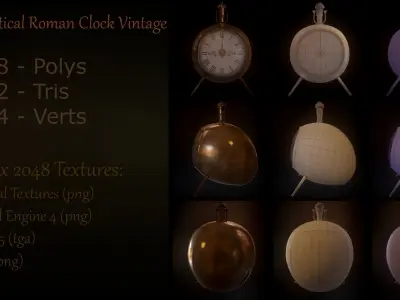 Nautical Roman Clock Vintage PBR Free low-poly 3D model